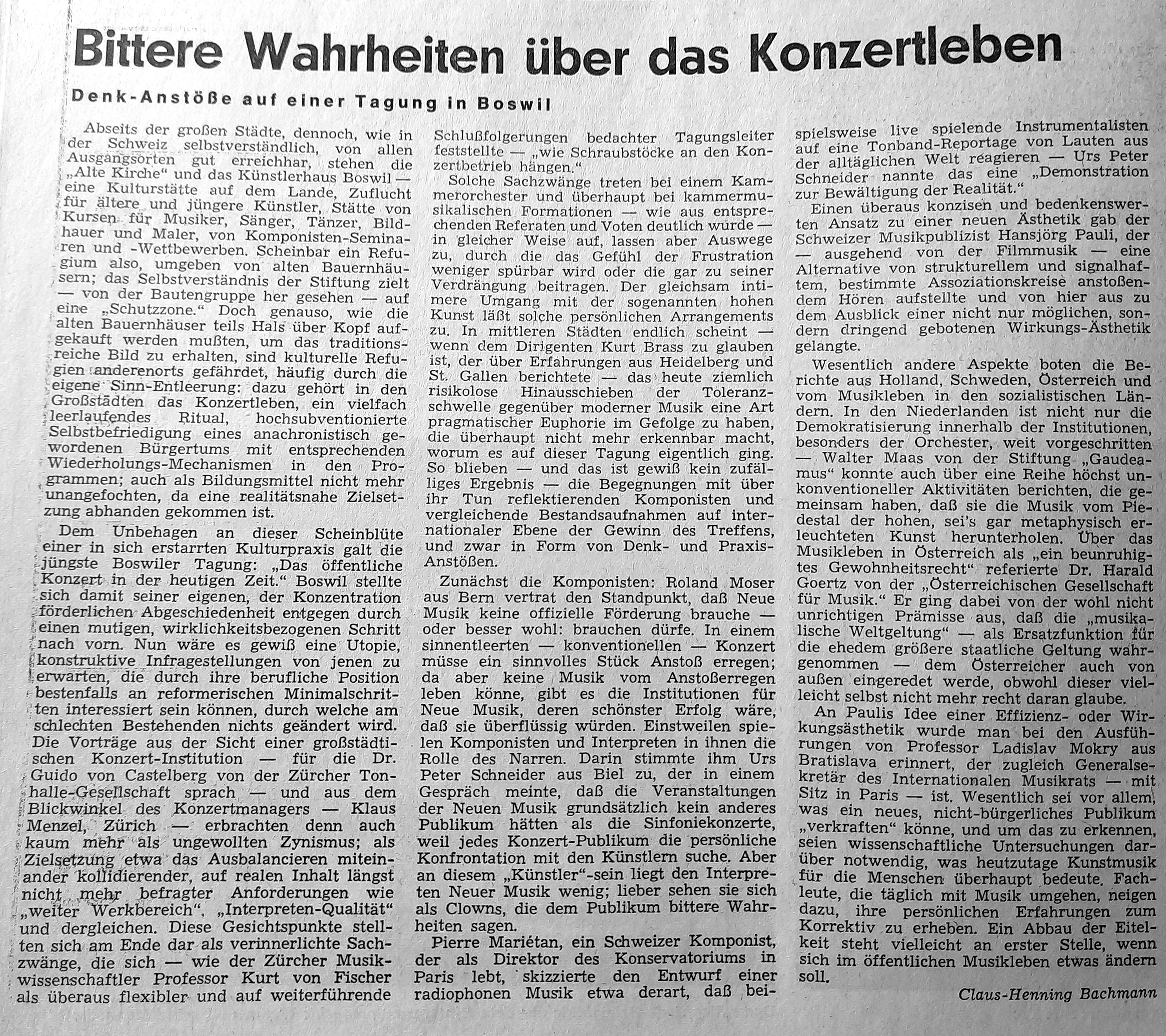 Bittere Wahrheiten über das Konzertleben. Rückblende: Vor 50 Jahren - 7/1973