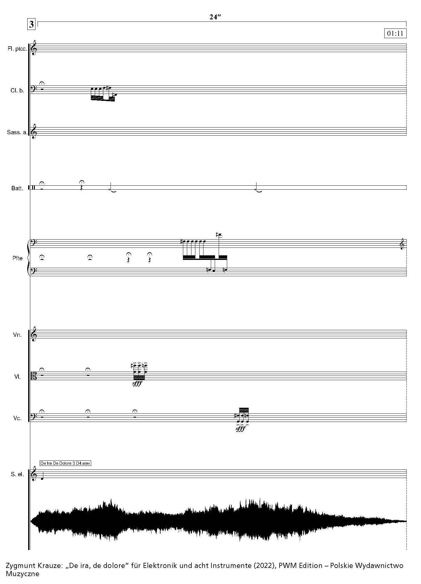 Zygmunt Krauze: „De ira, de dolore“ für Elektronik und acht Instrumente (2022), PWM Edition – Polskie Wydawnictwo Muzyczne