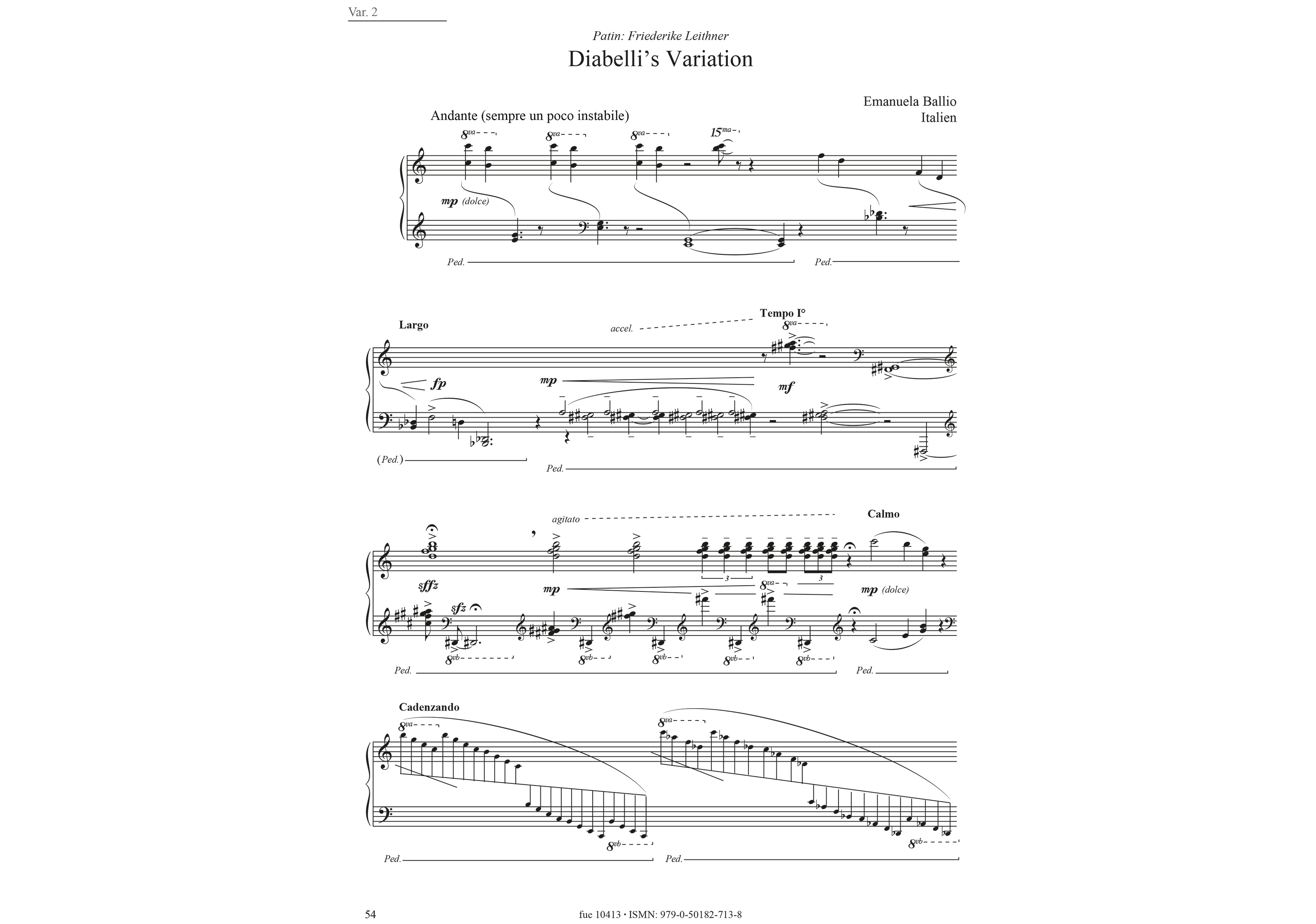 Emanuela Ballio: Diabelli’s Variation (1. Seite). © Mit freundlicher Genehmigung Furore Verlag Kassel aus Diabelli Recomposed: 50 Variationen für Klavier, Furore Edition 10413