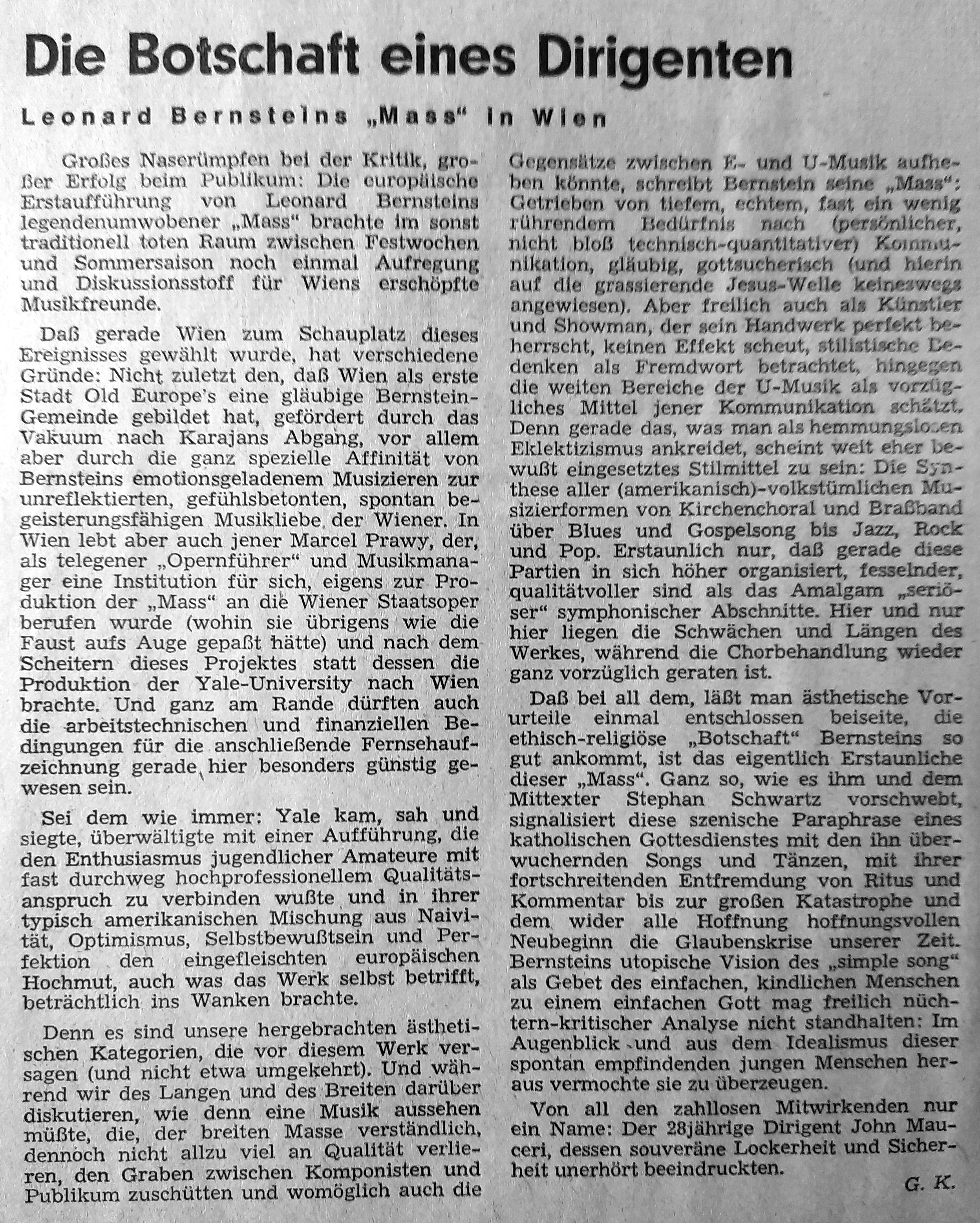 Vor 50 Jahren – neue musikzeitung 1973/09 - Leonard Bernsteins „Mass“ in Wien