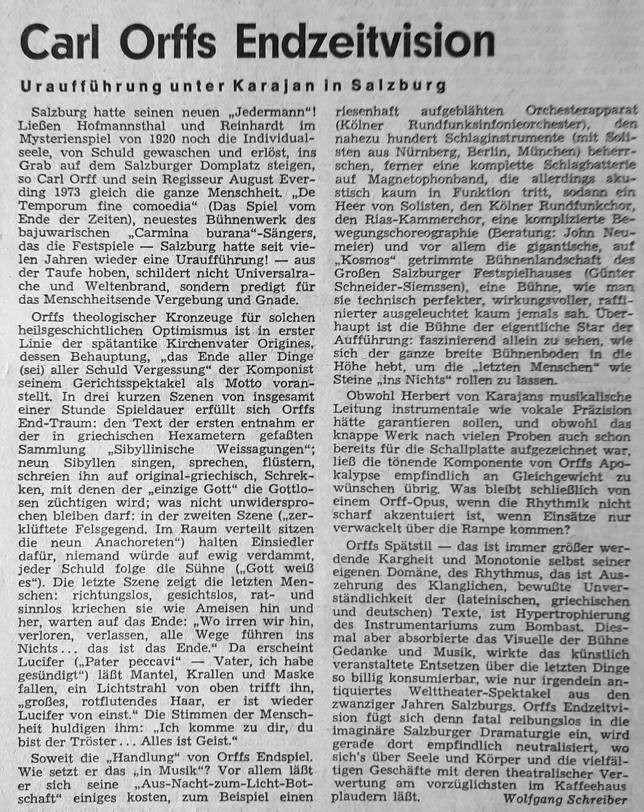 Vor 50 Jahren – neue musikzeitung 1973/10 - Carl Orffs Endzeitvision