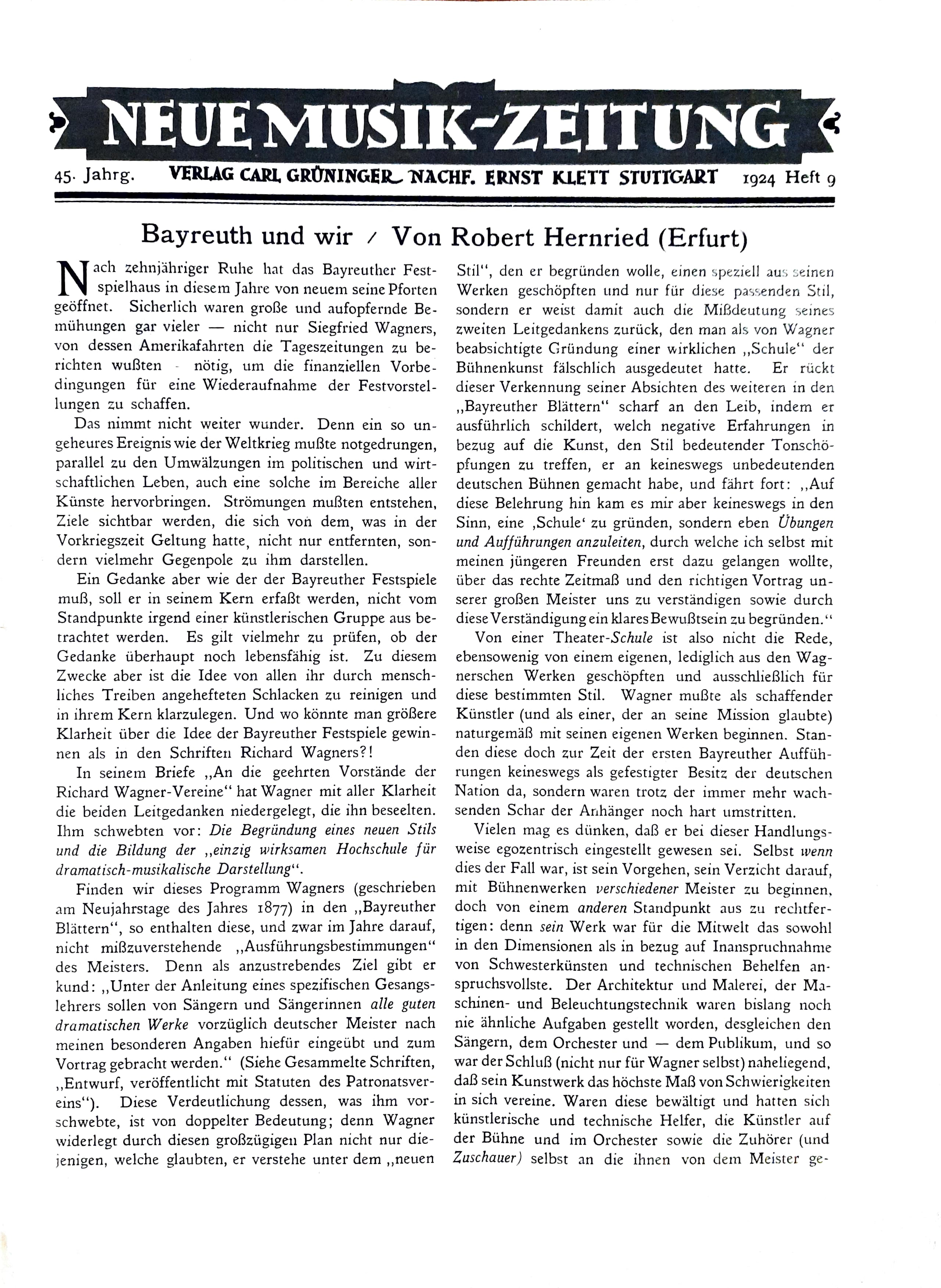 Robert Hernried, Neue Musik-Zeitung, 45. Jg., August 1924, Heft 1