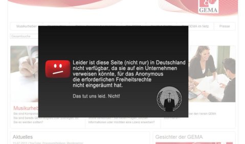 Gekackte Website der GEMA. Screenshot