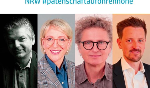 Vier Porträts darüber steht: Vernetzungsoffensive NRW #patenschaftaufohrenhöhe